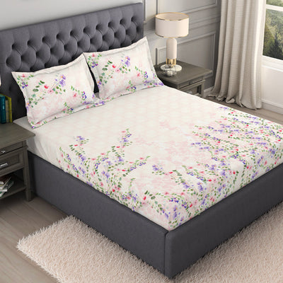 Floral Light Pink 100% Cotton King Size Bedsheet Organic Cotton - By Spaces