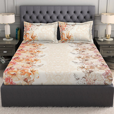 Floral Cream 100% Cotton King Size Bedsheet Organic Cotton - By Spaces