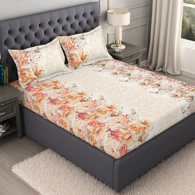 Floral Cream 100% Cotton King Size Bedsheet Organic Cotton - By Spaces