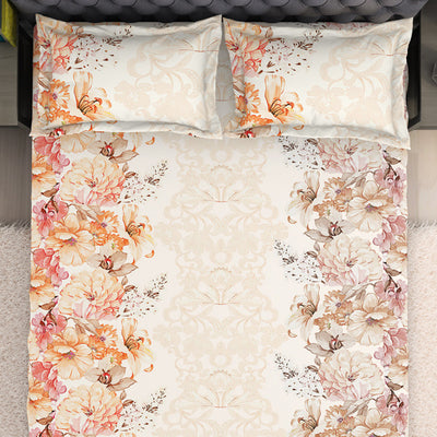 Floral Cream 100% Cotton King Size Bedsheet Organic Cotton - By Spaces
