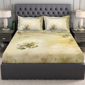 Floral Beige 100% Cotton King Size Bedsheet Organic Cotton - By Spaces