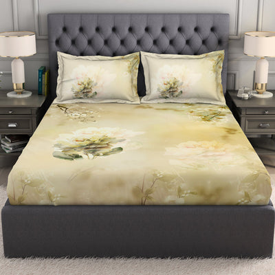Floral Beige 100% Cotton King Size Bedsheet Organic Cotton - By Spaces