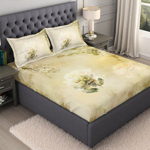 Floral Beige 100% Cotton King Size Bedsheet Organic Cotton - By Spaces