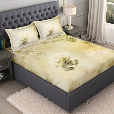 Floral Beige 100% Cotton King Size Bedsheet Organic Cotton - By Spaces
