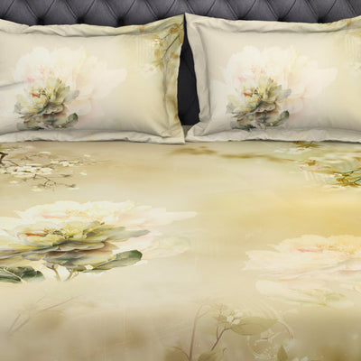 Floral Beige 100% Cotton King Size Bedsheet Organic Cotton - By Spaces