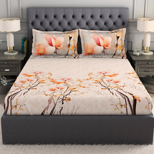 Ornate Beige 100% Cotton King Size Bedsheet Organic Cotton - By Spaces