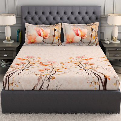 Ornate Beige 100% Cotton King Size Bedsheet Organic Cotton - By Spaces