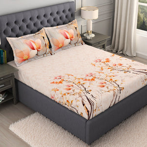 Ornate Beige 100% Cotton King Size Bedsheet Organic Cotton - By Spaces