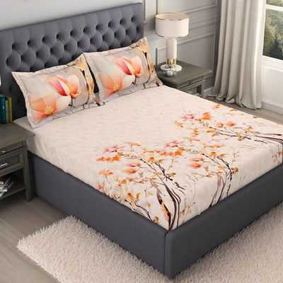 Ornate Beige 100% Cotton King Size Bedsheet Organic Cotton - By Spaces