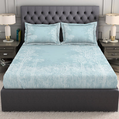 Floral Light Blue 100% Cotton King Size Bedsheet Organic Cotton - By Spaces