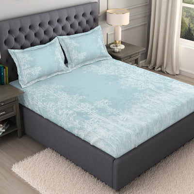 Floral Light Blue 100% Cotton King Size Bedsheet Organic Cotton - By Spaces