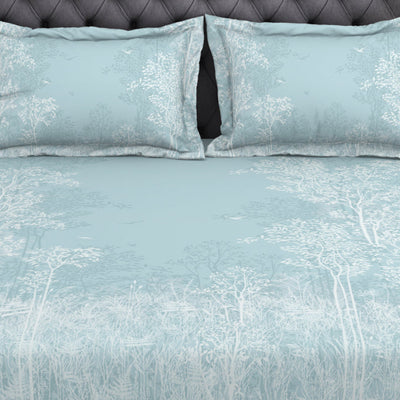 Floral Light Blue 100% Cotton King Size Bedsheet Organic Cotton - By Spaces