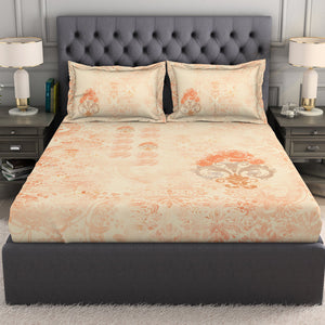 Ornate Light Orange 100% Cotton King Size Bedsheet Organic Cotton - By Spaces