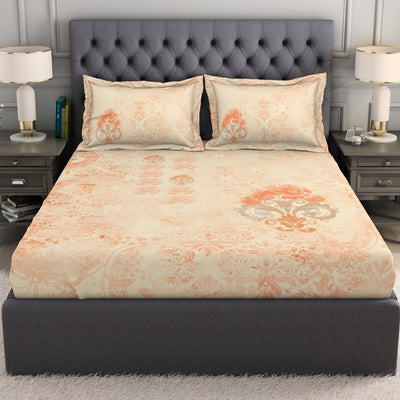 Ornate Light Orange 100% Cotton King Size Bedsheet Organic Cotton - By Spaces