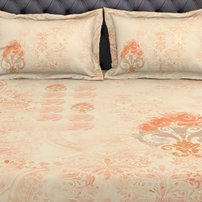 Ornate Light Orange 100% Cotton King Size Bedsheet Organic Cotton - By Spaces