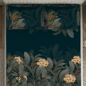 Floral Dark Teal 100% Cotton King Size Bedsheet Elegance - By Elegance