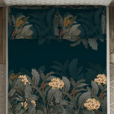 Floral Dark Teal 100% Cotton King Size Bedsheet Elegance - By Elegance