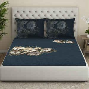 Floral Dark Grey 100% Cotton King Size Bedsheet Elegance - By Elegance