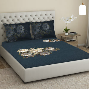 Floral Dark Grey 100% Cotton King Size Bedsheet Elegance - By Elegance