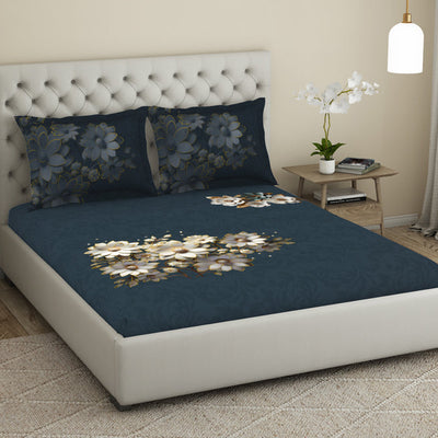 Floral Dark Grey 100% Cotton King Size Bedsheet Elegance - By Elegance