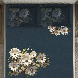 Floral Dark Grey 100% Cotton King Size Bedsheet Elegance - By Elegance