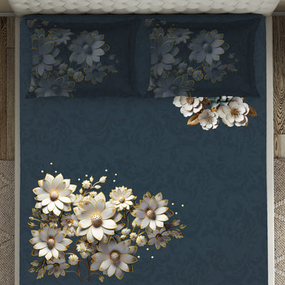Floral Dark Grey 100% Cotton King Size Bedsheet Elegance - By Elegance