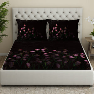 Floral Dark Grey 100% Cotton King Size Bedsheet Elegance - By Elegance