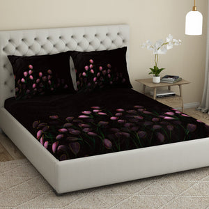 Floral Dark Grey 100% Cotton King Size Bedsheet Elegance - By Elegance