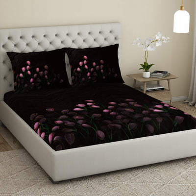 Floral Dark Grey 100% Cotton King Size Bedsheet Elegance - By Elegance
