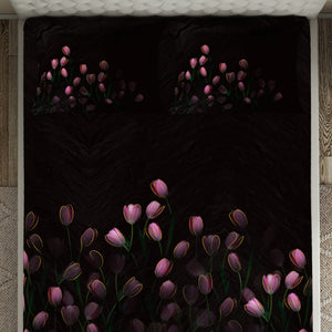 Floral Dark Grey 100% Cotton King Size Bedsheet Elegance - By Elegance
