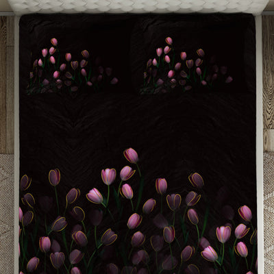 Floral Dark Grey 100% Cotton King Size Bedsheet Elegance - By Elegance