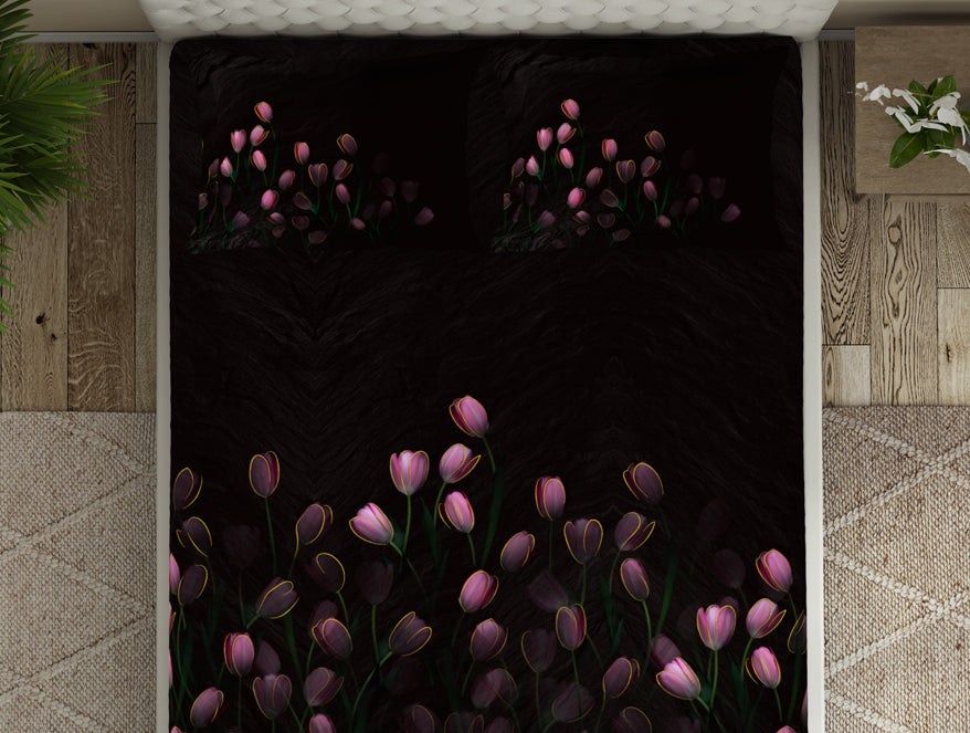 Floral Dark Grey 100% Cotton King Size Bedsheet Elegance - By Elegance