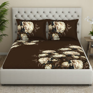 Floral Dark Brown 100% Cotton King Size Bedsheet Elegance - By Elegance