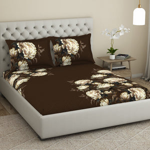 Floral Dark Brown 100% Cotton King Size Bedsheet Elegance - By Elegance