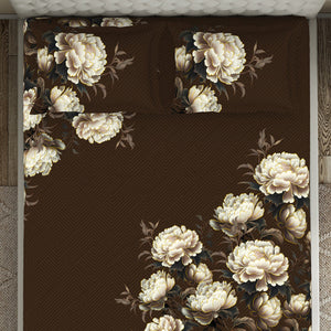 Floral Dark Brown 100% Cotton King Size Bedsheet Elegance - By Elegance