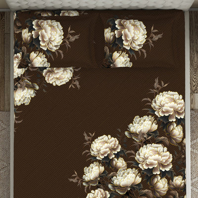 Floral Dark Brown 100% Cotton King Size Bedsheet Elegance - By Elegance