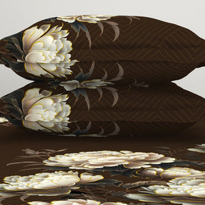 Floral Dark Brown 100% Cotton King Size Bedsheet Elegance - By Elegance