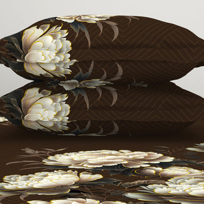 Floral Dark Brown 100% Cotton King Size Bedsheet Elegance - By Elegance