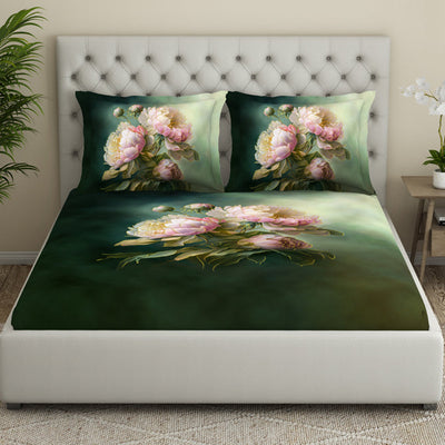 Floral Dark Green 100% Cotton King Size Bedsheet Elegance - By Elegance