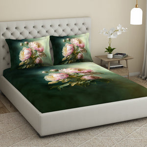 Floral Dark Green 100% Cotton King Size Bedsheet Elegance - By Elegance