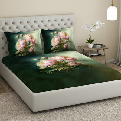 Floral Dark Green 100% Cotton King Size Bedsheet Elegance - By Elegance
