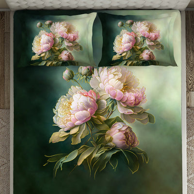 Floral Dark Green 100% Cotton King Size Bedsheet Elegance - By Elegance