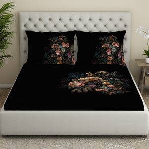 Floral Dark Grey 100% Cotton Bedsheets Large Elegance - By Elegance