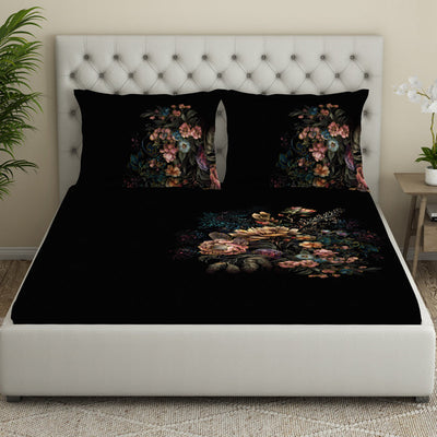 Floral Dark Grey 100% Cotton Bedsheets Large Elegance - By Elegance