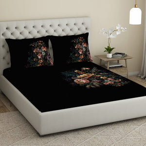 Floral Dark Grey 100% Cotton Bedsheets Large Elegance - By Elegance