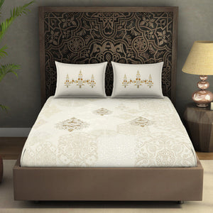 Ornate Cream 100% Cotton King Size Bedsheet Rangana Digital - By Occasions