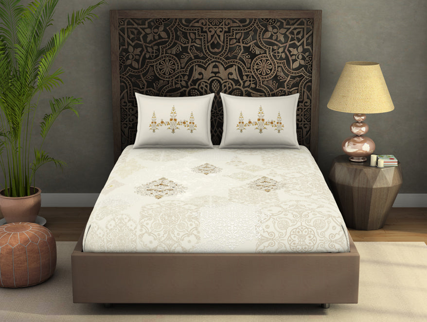 Ornate Cream 100% Cotton King Size Bedsheet Rangana Digital - By Occasions