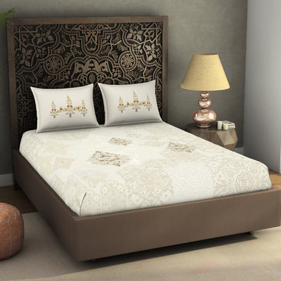 Ornate Cream 100% Cotton King Size Bedsheet Rangana Digital - By Occasions