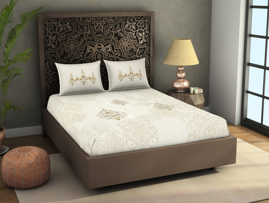 Ornate Cream 100% Cotton King Size Bedsheet Rangana Digital - By Occasions