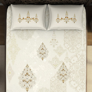 Ornate Cream 100% Cotton King Size Bedsheet Rangana Digital - By Occasions